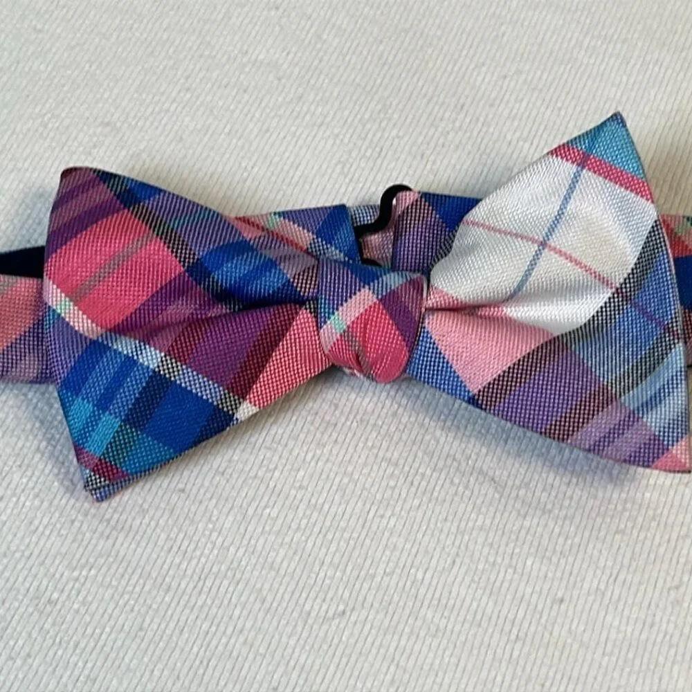 Tommy‎ Hilfiger Pink and Blue Plaid Adjustable Bowtie Add Some FLAIR